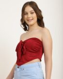 Strapless Ruched Tie-Up Detail Textured Crop Top