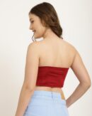 Strapless Ruched Tie-Up Detail Textured Crop Top