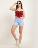 Strapless Ruched Tie-Up Detail Textured Crop Top