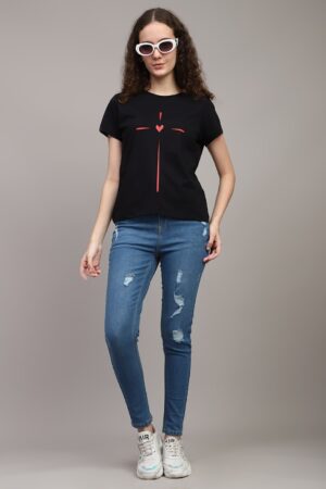 Short Sleeves Graphic Front Print Crew Tshirt