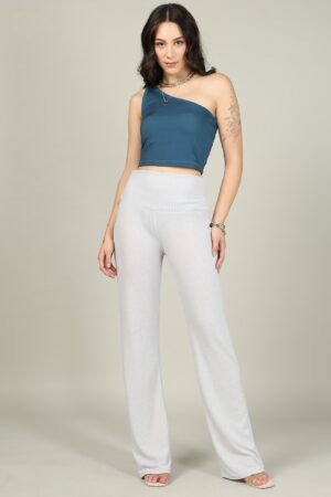 Full Length High Rise Textured Straight Pants
