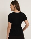 Extended Sleeve Ruched Waist Smocked Peplum Top