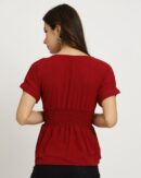 Extended Sleeve Ruched Waist Smocked Peplum Top