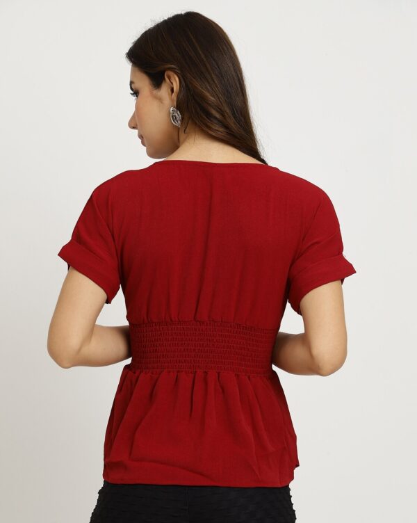 Extended Sleeve Ruched Waist Smocked Peplum Top - Image 19
