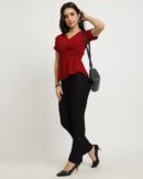 Extended Sleeve Ruched Waist Smocked Peplum Top
