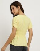 Extended Sleeve Ruched Waist Smocked Peplum Top
